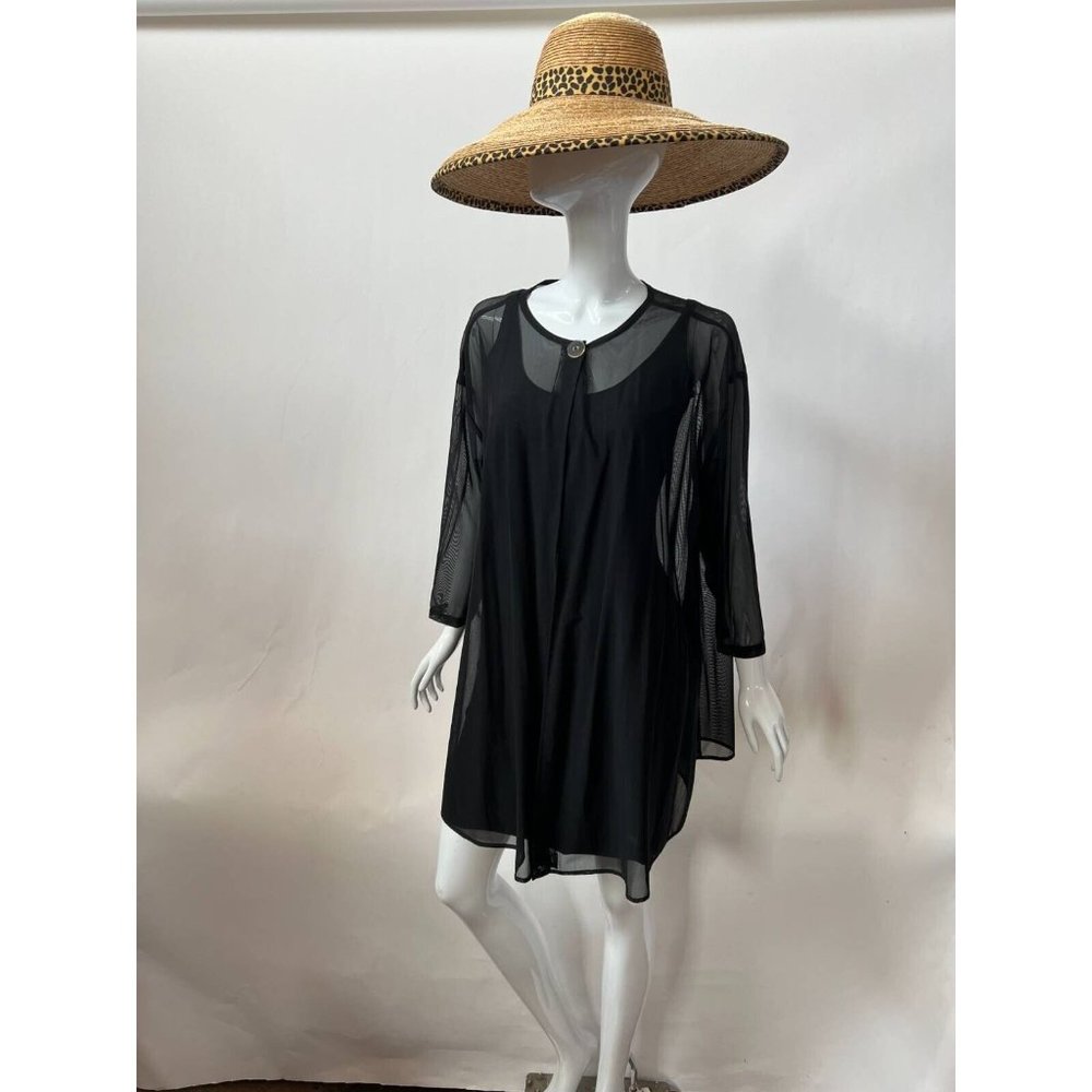 Vintage Sun Streak Womens Swim Coverup Black Stretch Sheer Button One Size